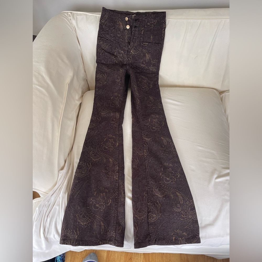 Free People brown paisley flare pants